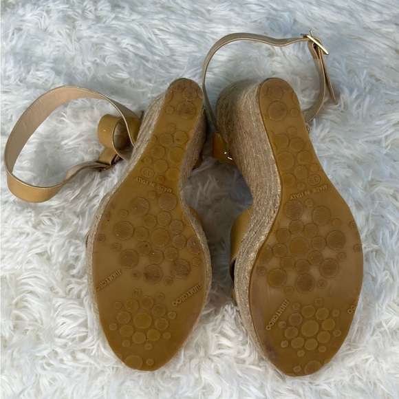 Jimmy Choo | Beige Patent Leather Phönix Espadrille Wedge Sandals - Picture 12 of 13